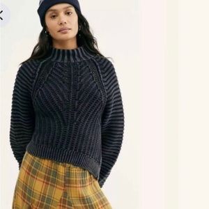 Free People Sweater Sweetheart Mock Neck Knit Chunky Pullover